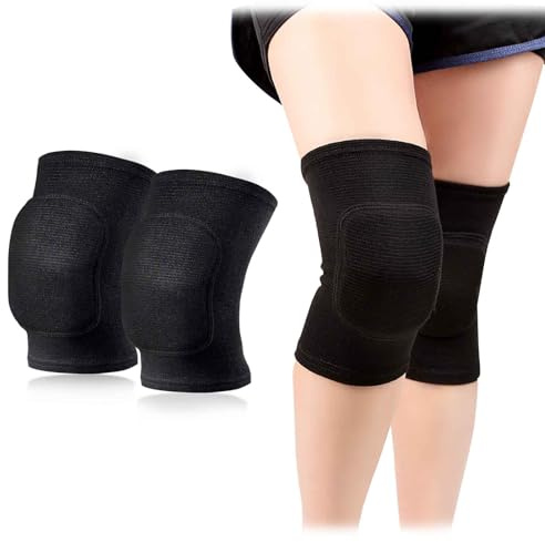 AYNKH 1 Pair Stretchy Knee Pads, Full Black Soft Brace Breathable Sleeve Protective for Dance Volleyball Football Yoga Tennis Cycling Jogging