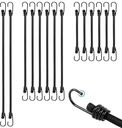 TaoTazon Bungee Cords With Hooks, 14 PCS Heavy Duty Bungee Cord, Universal Sizes Bungee Straps, Multi-Purpose Elastic Straps With Hooks for Outdoor Camping, Tarps, Tents or Trucks