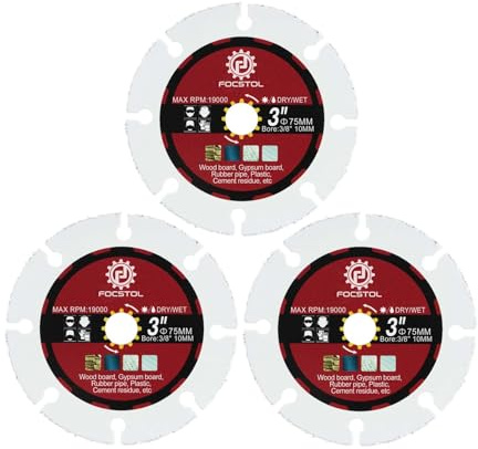 FOCSTOL Trennscheibe Holz 75mm x 10mm - 3 Stück Vakuumgelötetes Sägeblatt für Holz Gummi Kunststoff