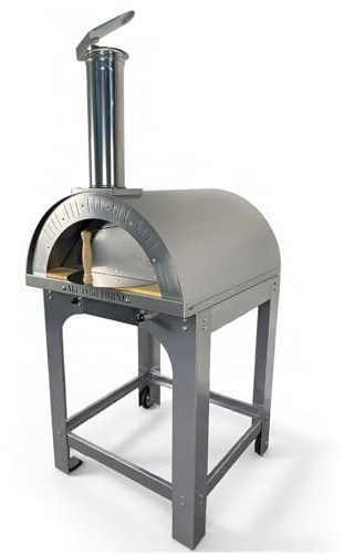 Forno A Legna Da Esterno, Per Pizza Pane - Alfonso 4 Pizze Full Optional Con Carrello In Acciaio Inox - Camera Di Cottura In Mattoni Refrattari 3 cm, Pirometro 500 Gradi, Chiusura Bocca Forno