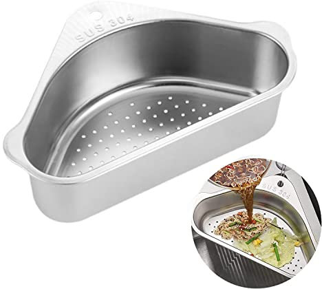 304 Edelstahl Spüle Abfluss Regal - Dreieckige Spüle Sieb Korb, Waschbecken Filterablage, Multifunktionales Spülbecken Organizer für Filter-Lebensmittelabfall Und Waschen Obst Oder Gemüse (Silber)