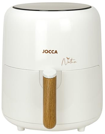 Jocca - Freidora de Aire 3.8L sin Aceite, Air Fryer Digital, 12 Programas, Pantalla LED Táctil, Temperatura Ajustable 80-200°C, Señal Acústica, Diseño Elegante con Mango Efecto Madera, 1450W, Blanca
