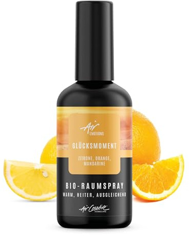 Air Creative® - Raumduft Spray Glücksmoment - Belebendes Raumspray mit Orange, Mandarine & Zitrone in BIO-Qualität – Frische Zitrusdüfte für gute Stimmung & neue Energie