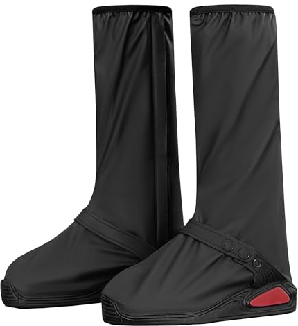 iCreek Waterproof Shoe Covers Reflective Rain Boot Foldable Non-Slip Protective Overshoes for Rainy Day, Hiking, Outdoor (Black, Medium)