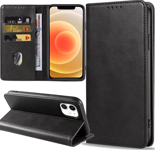 ZYIMOU Handyhülle für iPhone 12 Mini Hülle, Leder Schutzhülle Standfunktion Kartenfach Wallet Klapphülle iPhone 12 Mini Flip Case Cover, Schwarz