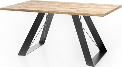 WFL GROUP Esstisch Colter im Modern Still, Rechteckig Tisch - Ausziehbar von 160 cm bis 260 cm, Pulverbeschichtete schwarzen Metallbeine - 160 x 90 cm (Eiche Craft, 140 x 80 cm)