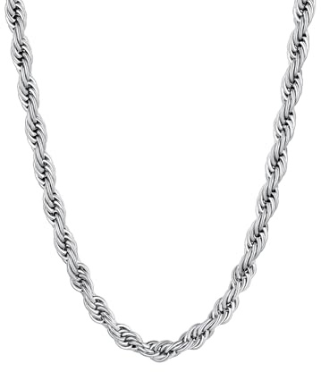 Supcare Rope Chains for Men and Women, 3MM/6MM Twist Rope Necklace Chain, 46-76 CM Long, Silver/Gold/Black, Dainty Thin to Hip-Hop Thick Chains, Various Styles Available