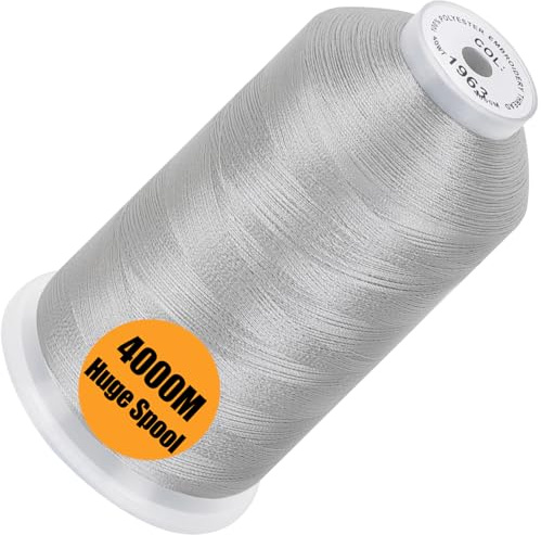 New brothread - Einzelne Riesige Spule 4000M/Jede 100% Polyester Maschinen Stickgarn 40 WT für Gewerbliche und Haushalts Maschinen - Christmas Silver