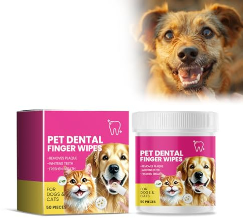 Lot de 50 lingettes de nettoyage des dents pour chiens et chats - Pour les soins dentaires - Pour enlever le tartre - Élimine la mauvaise haleine - Lingettes de soins dentaires pour chiots - Réduit la