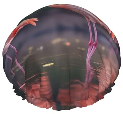 YHBLYKXP Tropischer Flamingo-Druck, verstellbare doppellagige Duschhaube, wiederverwendbare Damen-Duschhaube für Spa-Salons