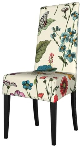 Mexpekil Stuhlhussen für Esszimmer, Vintage, Blumenmuster, hübsch, bunt, Schmetterling, Vögel, Blumen, Küche, Stuhlschutz, abnehmbar, für Party, Haustier, universelle Passform