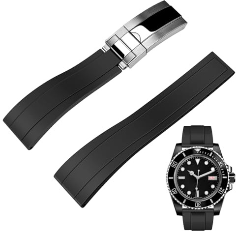 Juntan Uhrenarmband 22mm Silikon für Männer Frauen, Smartwatch Uhrenarmbänder Fluorkautschu Kautschuk Gummi Armband Schwarz mit Klassischer Diving Style Faltschließe