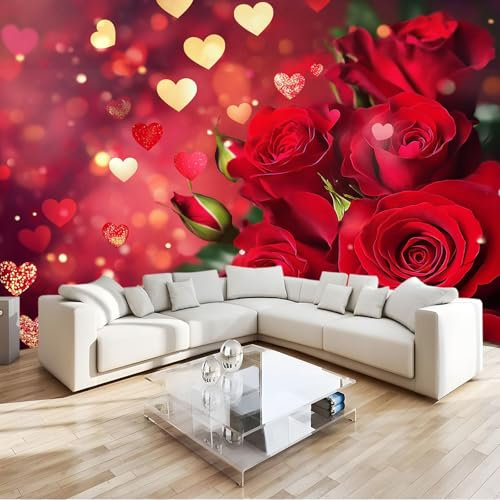 Fototapete Romantisches Thema Rote Rosen Tapete Wandtapete Wanddeko Design 250x175 cm Mustertapete Wand Dekoration Wohnzimmer Schlafzimmer Büro Flur