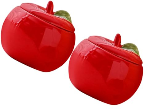 Amosfun 2 Piezas Tarro De Manzana De Cerámica Sostenedor De La Pimienta Azucarero Con Tapa Bote De Galletas De Manzanas Contenedor De Velas Navideñas Tarro De Dulces Bote De Dulces Rojo