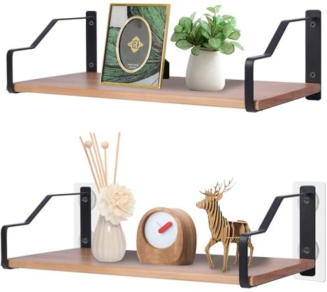 KAYUTOL Wandregal Holz Ohne Bohren, Schweberegal 2er-Set, Regal Wand für Wohnzimmer, Küche, Arbeitszimmer, Badezimmer, Großformat 44x18.5 cm Schwarz