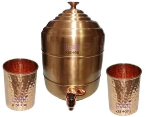 Jewellary Hub - Dispensador de agua de cobre vintage | Cobre puro de 2.11 galones de capacidad | Meditación de yoga y agua orgánica saludable | Tanque de almacenamiento con 2 vasos