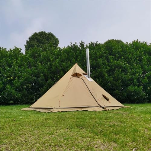 Tunnelzelte 3M Pyramidenzelt Outdoor Camping Zelt Wandern Markisen Winddicht Regendicht Atmungsaktiv Tipi Winter Herd Zelt Mit Schnee Rock Eisfischerzelt(Brown)