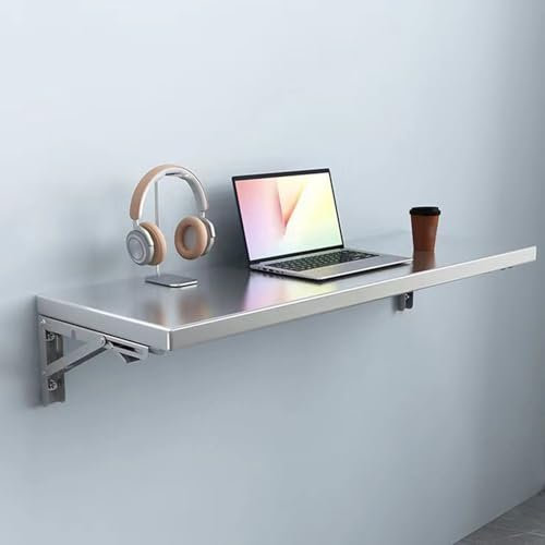 304 Edelstahl Wandmontierter Klapptisch Küche Lagerregal für Balkon Bad oder Waschküche, platzsparendes Design (80 x 30 cm), multifunktionaler Wandtisch mit Aufbewahrungsschale
