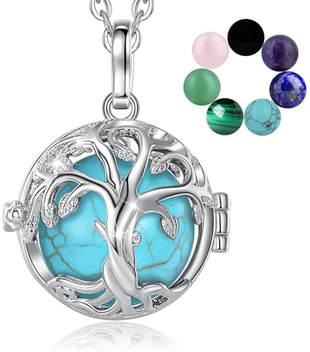 INFUSEU Collar Árbol De La Vida, Piedra Natural Cristal Colgante Mujer Arbol De La Vida Joyería Cristales Curativos Varias Piedras Intercambiables Bruja Mágica Proteccion Regalos para Mamá Mujer