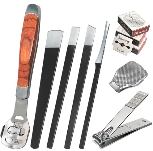 Lot de 37 rasoirs à callosités pour pieds (1 lime à pied, 4 couteaux de pédicure, 1 lime à pieds, 1 coupe-ongles et 30 lames de rechange) pour enlever les callosités pour pieds humides et secs