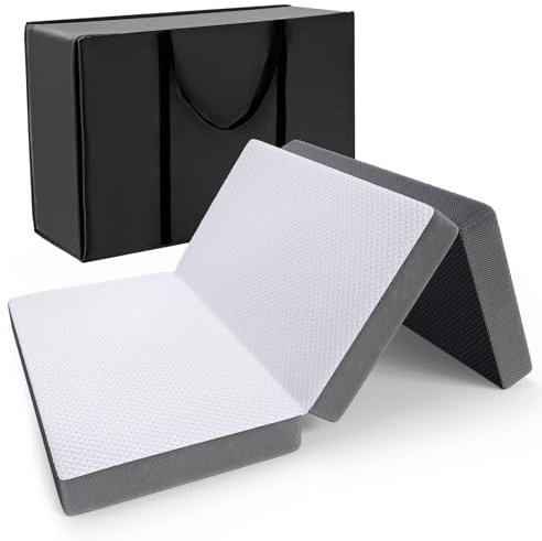 Autsel Foldable Folding Mattress Single, Tri-fold Memory Foam Mattress with Washable Cover, Fit for Travel, Camping, Floor, Guest Bed (75x190x10cm)