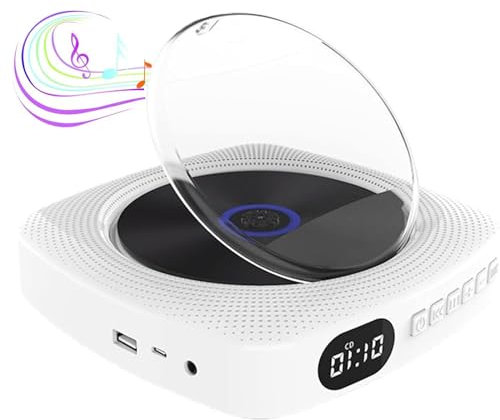 Bluetooth Wall Mounted CD Player with Remote, Dual Speaker HiFi Sound, Supports FM/CD-G/HD-CD/MP3/WMA, Ideal for Music Enthusiasts