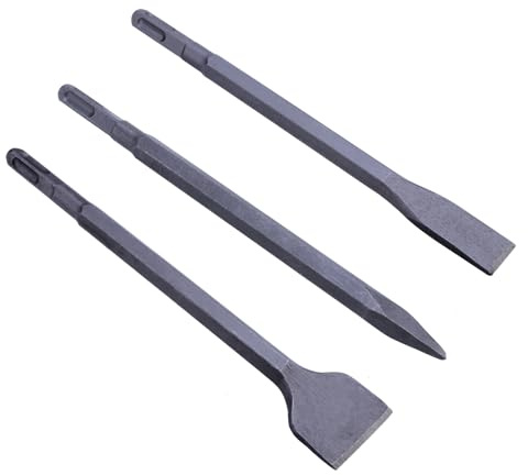 VILLCASE 3 Pièces Jeu De Burins Acier Molybdène Résistants Burin Plat Et Pour Marteaux Électriques Et Perforateurs Outils De Démolition Et Carrelage Compatible Avec Fil Électrique Avec Boît