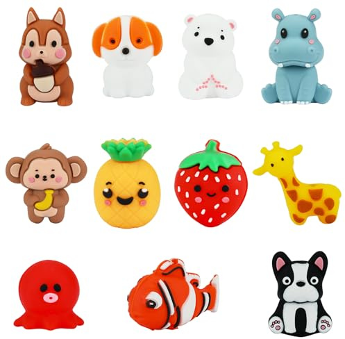 WEWAYSMILE Lot de 12 perles en silicone 3D de formes mixtes pour la fabrication de porte-clés, de jolis animaux pour la fabrication de stylos, colliers, bracelets, cordons