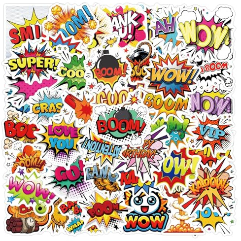 Huaxintoys Onomatopoeic Graffiti Stickers, Explosion Graffiti Stickers, Vinyl Graffiti Sticker for Car, Motorcycle, Bicycle, Skateboard, Luggage, Laptop, Pack of 100