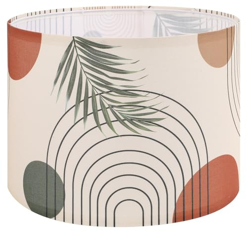 Novantl Fabric Linen Lamp Shade, Boho Lampshade with Tropical Plant and Line Pattern, 13x10inch Lamp Shades for Floor Lamps fit with Spider/Uno, Drum Lampshades for Table Lamp/Pendant (Easy Assemble)