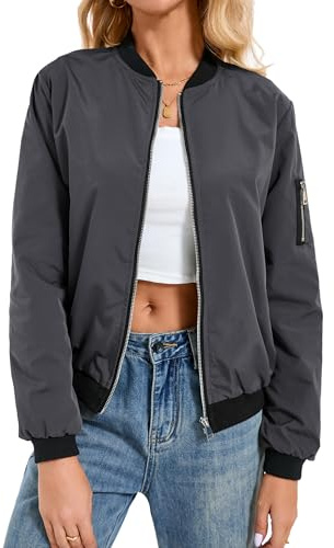 Jhsnjnr Womens Long Sleeve Fashion Flight Jackets Windbreaker Lightweight Coat with Pockets Casual Zip Up Bomber Jacket