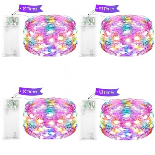 ENLACE 4 Stück LED Lichterkette Batterie mit Timer, 2M 20 LED Micro Lichterketten Innen Batteriebetrieben, Kupferdraht Lichterkette für Weihnachten, Halloween, Hochzeit, Party Deko, Bunt