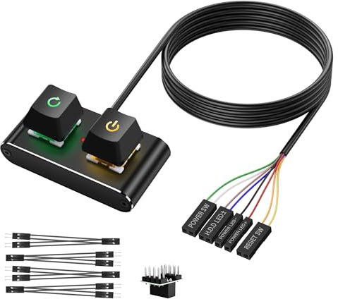 SinLoon Gehäuse zubehör Externer PC/ATX-Schalter mit RGB-LED & HDD-Aktivitätslicht – 2M/6,5FT Desktop-Power-Knopf für Motherboard (Power/Reset), DIY-PC-Bau (Metallgehäuse)
