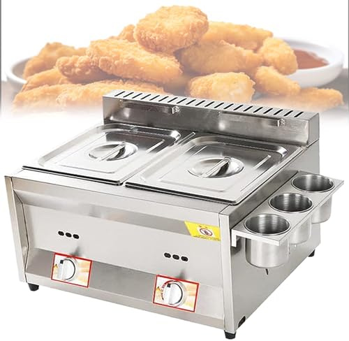 VzxCrue Grande Friteuse à Gaz Commerciale en Acier Inoxydable, Friteuse à Gaz à Double Cylindre De 20 L, avec Panier Et Couvercle, pour Fish & Chips Professionnels