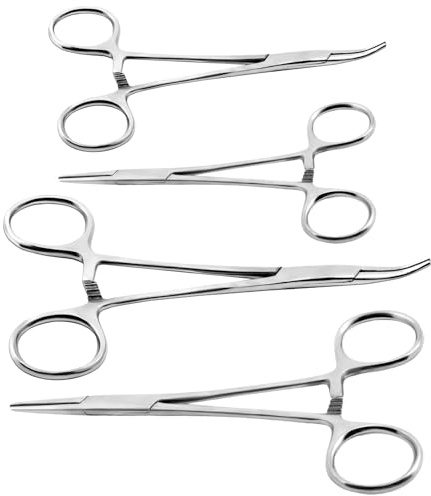 Ainiv 4pcs Pince à Clamper, Pinces de Pêche, 12.5+18 cm | Droites et Courbées, Outil de Décrochage, Pince de Verrouillage en Acier Inoxydable pour Toilettage d'Animaux Pêche Bricolage