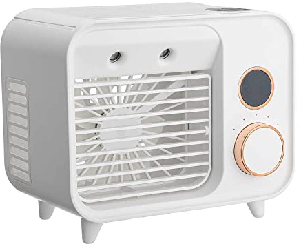 Mini ventilador portátil de aire acondicionado, enfriador de aire USB con refrigeración por agua por pulverización, humidificador, luz LED, 5 velocidades, ventilador de escritorio fácil de mover