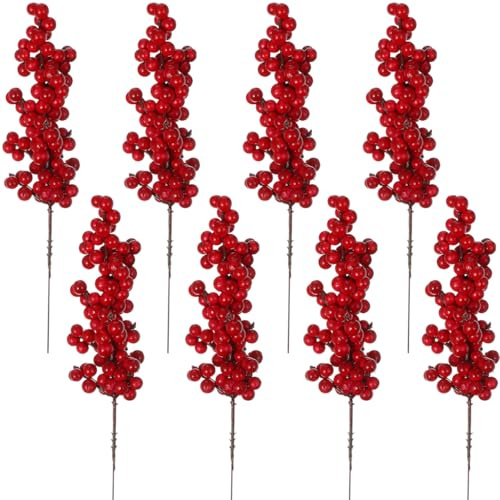 VICASKY Amaryllis KüNstlich Rote Beeren Deko Weihnachten Grabgesteck Winter Beerenzweig Girlande Weihnachtskranz Weihnachtsblumen 8 Stück Weihnachtsbeeren Teiliges Künstliche Früchte Zweige Leichtes
