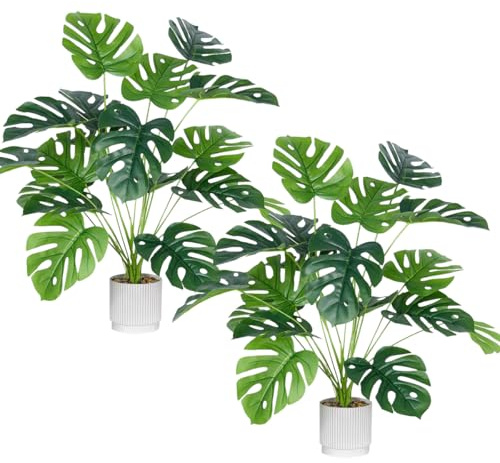Laelfe 2 Pezzi 71 cm Pianta Finta da Interno Monstera - 18 Foglie Monstera Pianta Finta di Palma Tropicale Artificiale Per Decorazione Interna Esterna di Casa, Ufficio, Giardino, Soggiorno