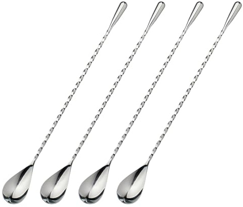 Shwdsy Bar Spoon, 4 Pezzi Cucchiaini Lunghi, 30cm Cucchiaio Cocktail, Acciaio Inox Cucchiaio da Cocktail, Manico con Struttura a Spirale, per Bar, Ristoranti, Casa