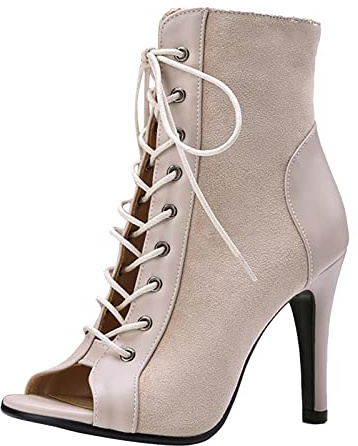 Stivali da Ballo Donna Tacco Sottile Latino Salsa e Bachata Sandali Heels con Lacci Scarpe da ballo Salone Punta Aperta Stivaletti con Tacco Alto Sandalo Eleganti Festa Calzature da Danza Moda, D01