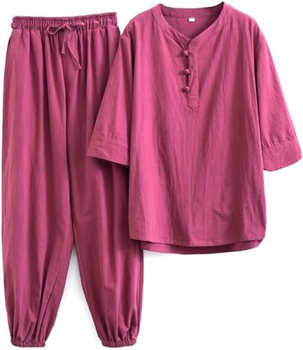 KaloKLU Tai Chi Suits Tai Chi Clothing Women's Kung Fu Uniform Cotton Linen Martial Arts Set Short Pants Zen Meditation Uniform Tang Suit Traditional Chinese Clothing (Green XXL), red, L
