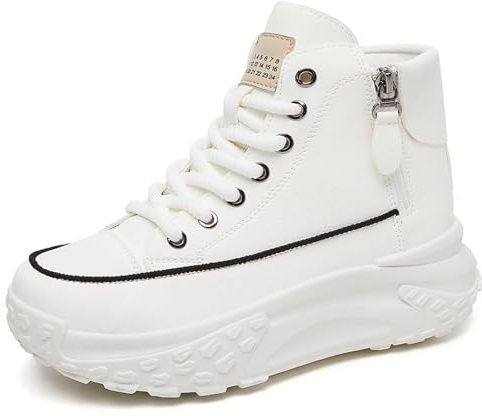 Generisch Sneakers da donna con plateau e suola spessa, gambo alto, scarpe da ginnastica ortopediche, scarpe sportive da donna, O bianco., 42 EU