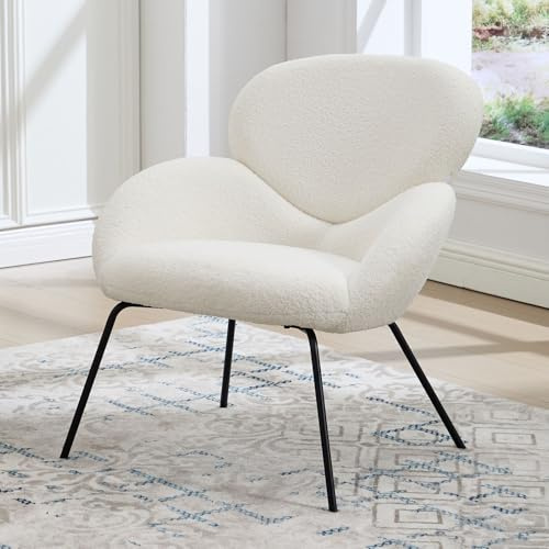 chairus Loungesessel Wohnzimmer Kunstfell Cocktailsessel Modern, Polstersessel mit Metallbeinen Einzelsessel mit Armlehne, Lesesessel für Schlafzimmer, Weiß