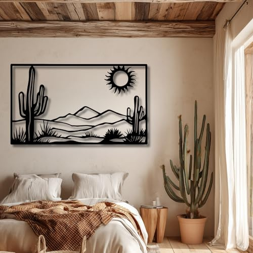 Grande Decorazione da Parete in Metallo Spesso, Decorazione da Parete in Metallo con Cactus, Decorazione da Parete con Paesaggio desertico, Cartello Sud-Occidentale per Soggiorno, Camera da Letto, de