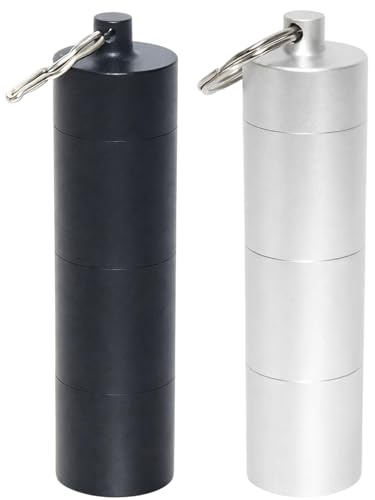 2 Stück Mini Salzstreuer Für Unterwegs, Outdoor – Kleine Wasserdichte Gewürzdose aus Alu mit Karabiner für Camping, Grillen, Reisen