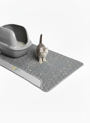 New Generation Pro Tappetino Lettiera Gatto 75x55 cm XL | Tappeto per Lettiera Doppio Strato a Nido d'Ape | Tappetino Gatto Sabbia Impermeabile in Gomma EVA | Anti-Tracciamento, grigio