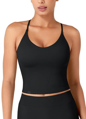 ZAAYO Tiefer V Sport Top Damen Crossback Gym Crop Top Rückenfreies Oberteil | Verstellbarer Spaghettiträger, Gepolsterte , Ärmellos, Mittlere Unterstützung, Nahtlose, Tank Top Damen, Sommer Oberteile
