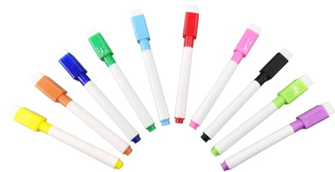 CYBERNOVA Magnetiska små 10-pack färgglada whiteboardpennor, torrtorkningspennor – fin spets whiteboardpenna med raderarkåpa, låg lukt, sortiment av färger för kontor, skola och hem