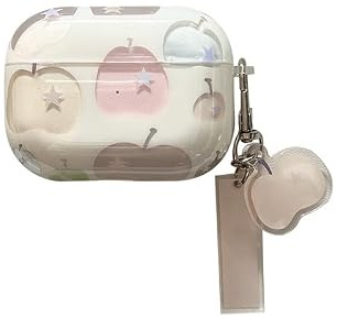 VooDirop Custodia trasparente per AirPods Pro 3, con motivo a stella di mela pastello, con moschettone, compatibile con custodia di ricarica, mix pastello