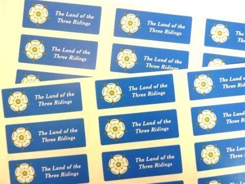 Pack of 30, 55x20mm, The Land of The Three Ridings' Yorkshire Rose Self-Stick Flag Stickers, Self-Adhesive County Flag Labels